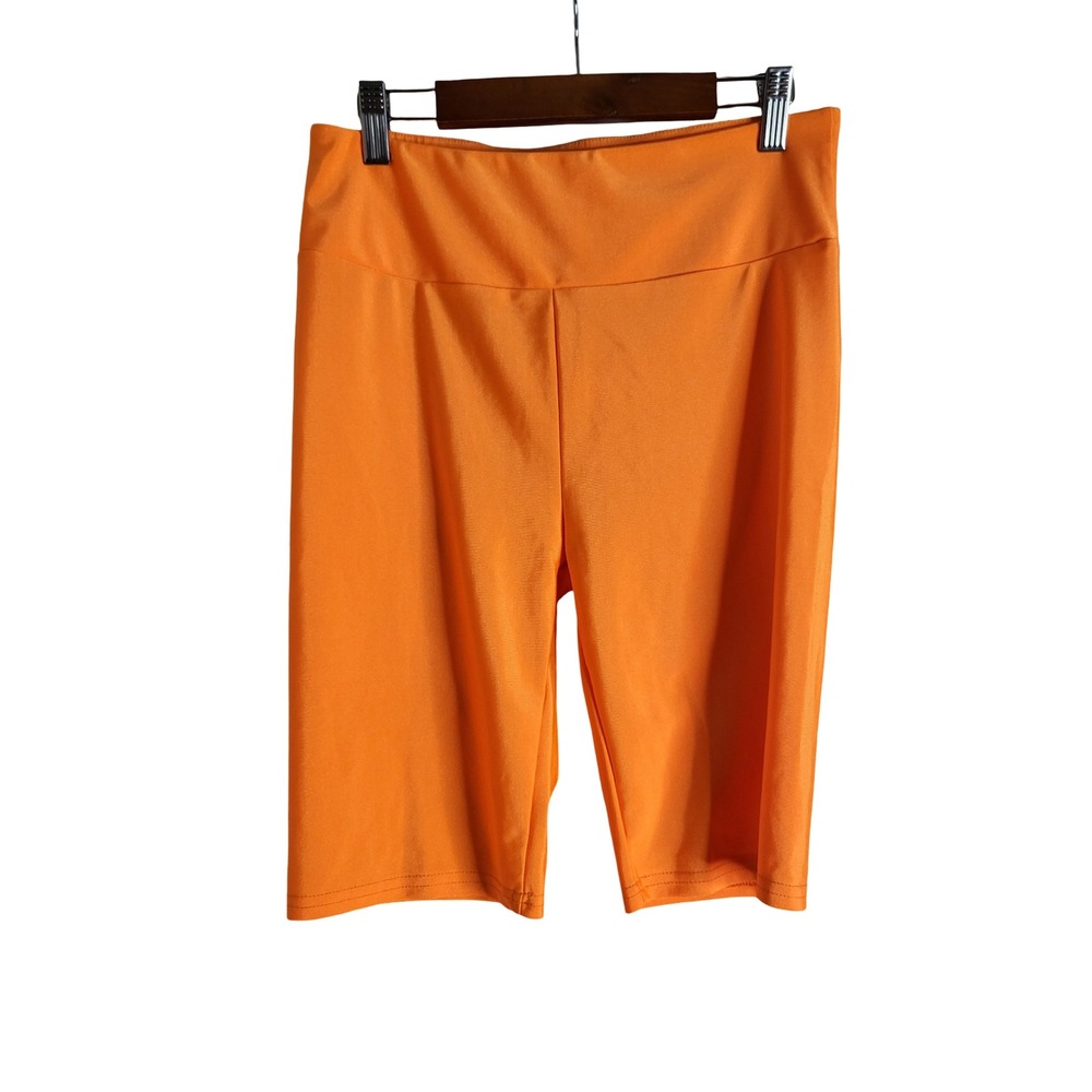 Fit In Women Orange High Rise Athletic Bike Shorts Sz M Y2K Retro Sporty Style